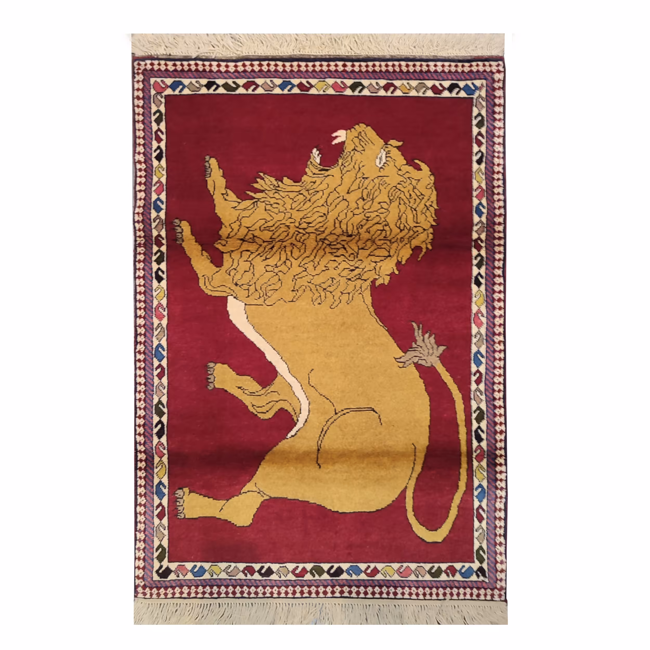 فرش دستبافت یک متری طرح شیر کد AA228