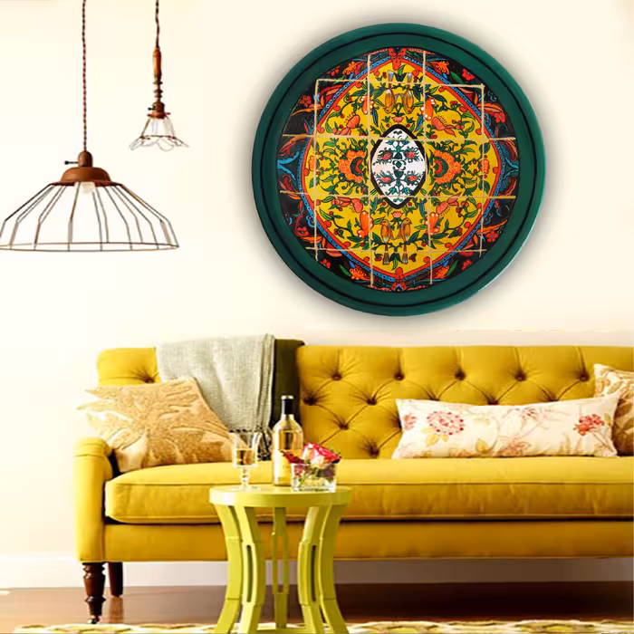 بشقاب دیوارکوب سفالی طرح کاشی کد 1057