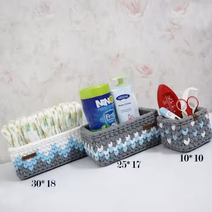  سبد قلاب بافی تریکو کد 30 مجموعه 3 عددی