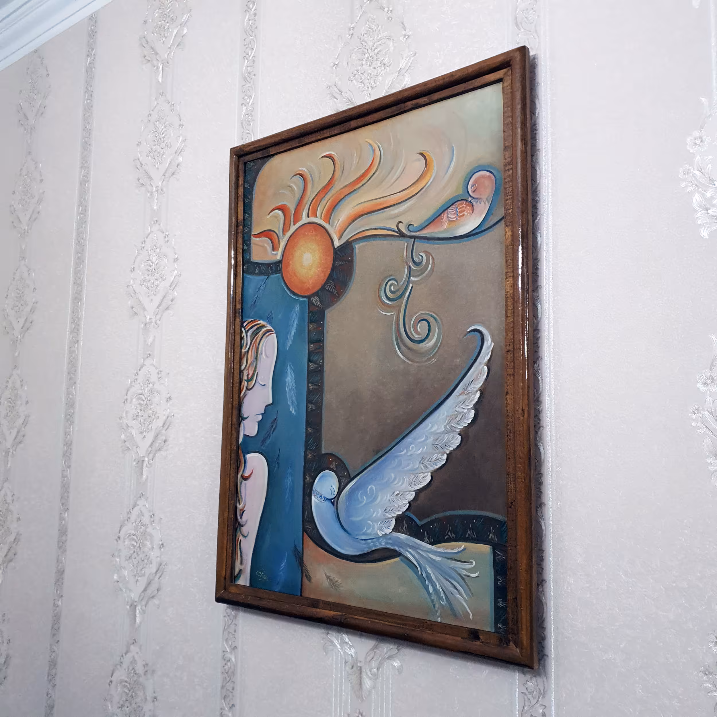 تابلو نقاشی رنگ و روغن طرح مرغ ملکوت کد 28