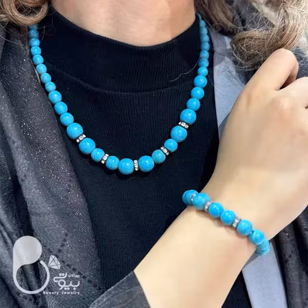 ست مرواریدی فیروزه ای