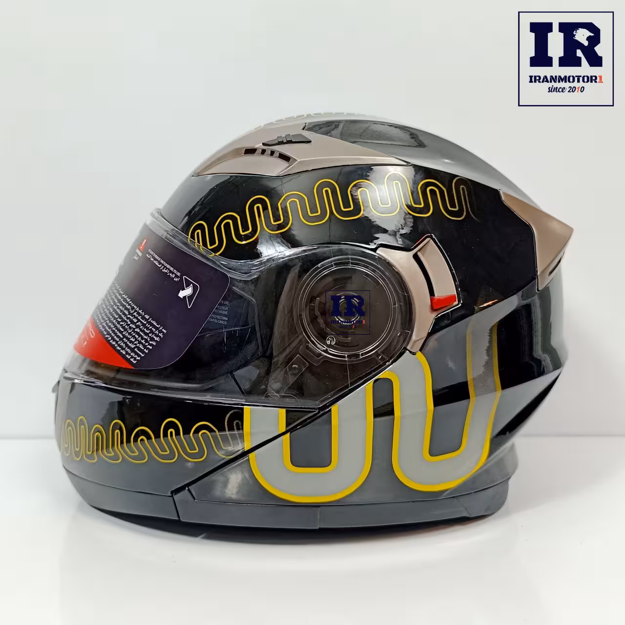 کلاه کاسکت فک متحرک دبلیو استاندارد wstandard کد F02 مشکی زرد براق