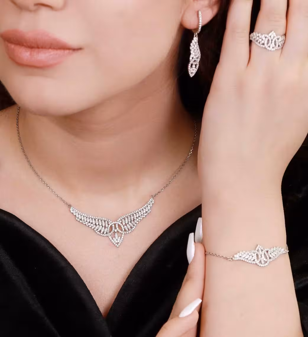 سرویس نقره جواهری زنانه کد 60256