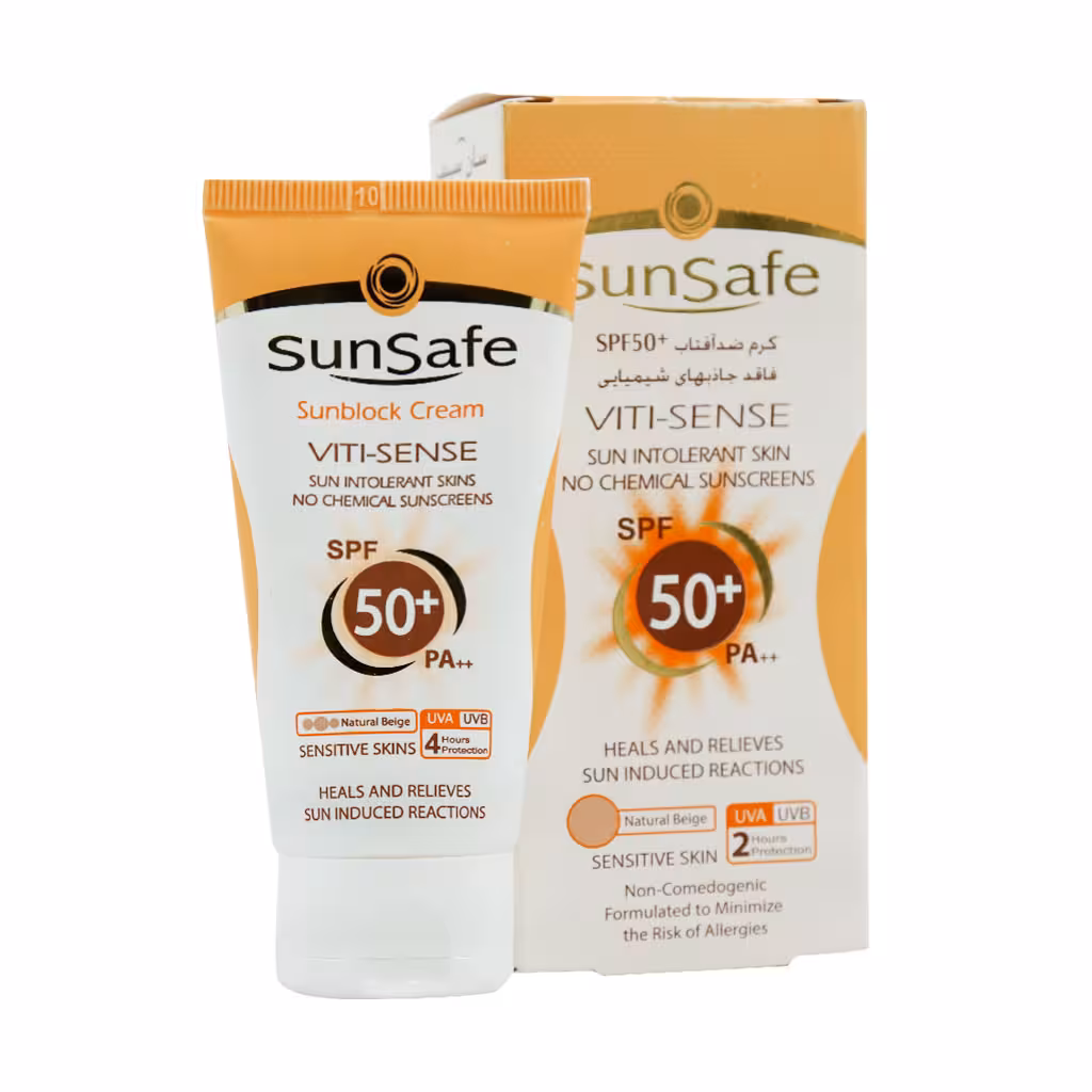 کرم ضد آفتاب رنگی سان سیف  SPF50 فاقد جاذب های شیمیایی مناسب پوست حساس حجم 50 میلی لیتر