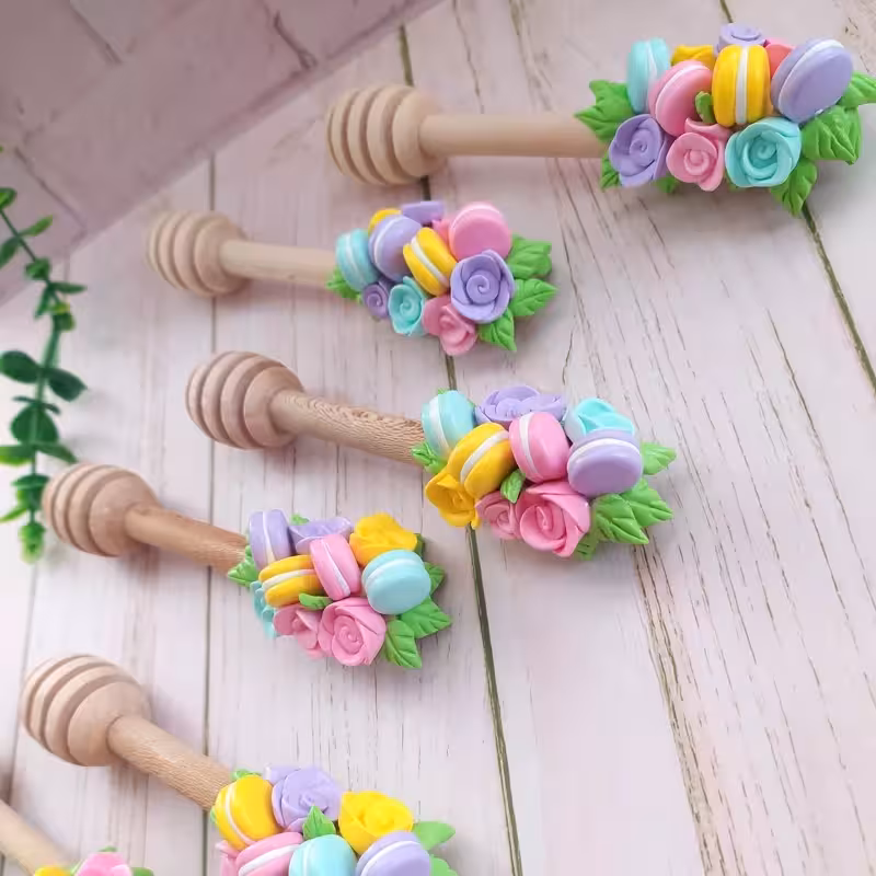 قاشق عسل چوبی   عسل خوری  طرح ماکارون  گل | amazonchi