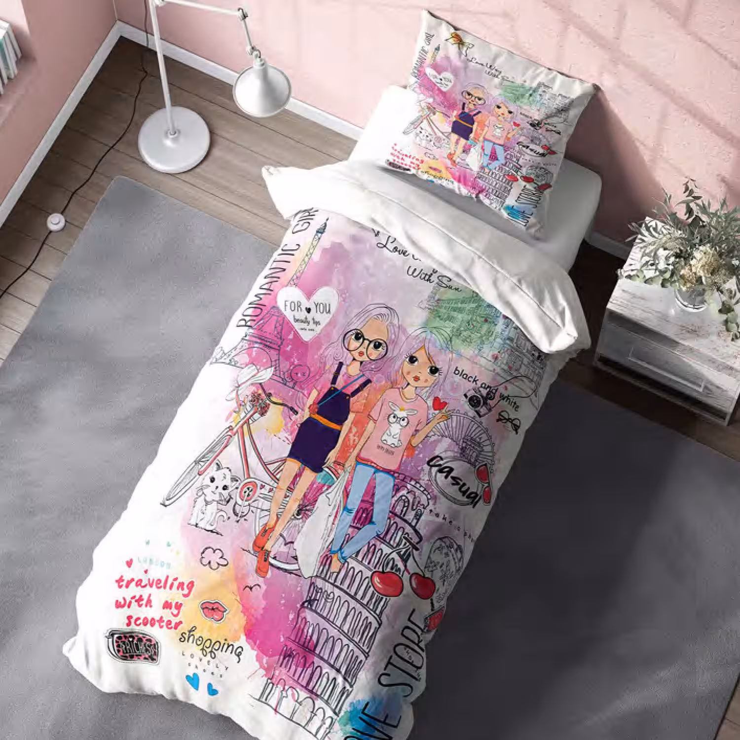 سرویس خواب کد M-8061 طرح رمانتیک یکنفره 4 تکه