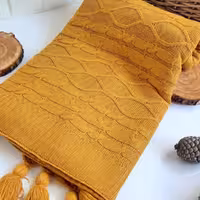 شال مبل بافتنی چیداری رنگ خردلی - چیداری