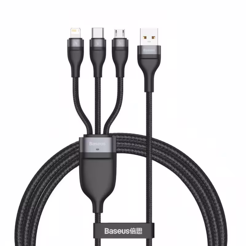 کابل تبدیل USB به USB-C / MicroUSB / لایتنینگ بیسوس مدل B-CA1T3 66W طول 1.2 متر
