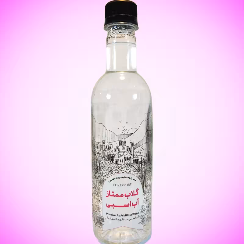 گلاب ممتاز دو آتیشه آب اسبی (عیار 24) نیم لیتری با نشان سیب سلامت محصولی از قمصر