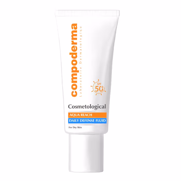 ضدآفتاب آکوا ریچ  SPF50 مناسب پوست نرمال و خشک کامپودرما COMPODERMA AQUA REACH DEFENSE FLUID FOR DRY SKIN SPF50