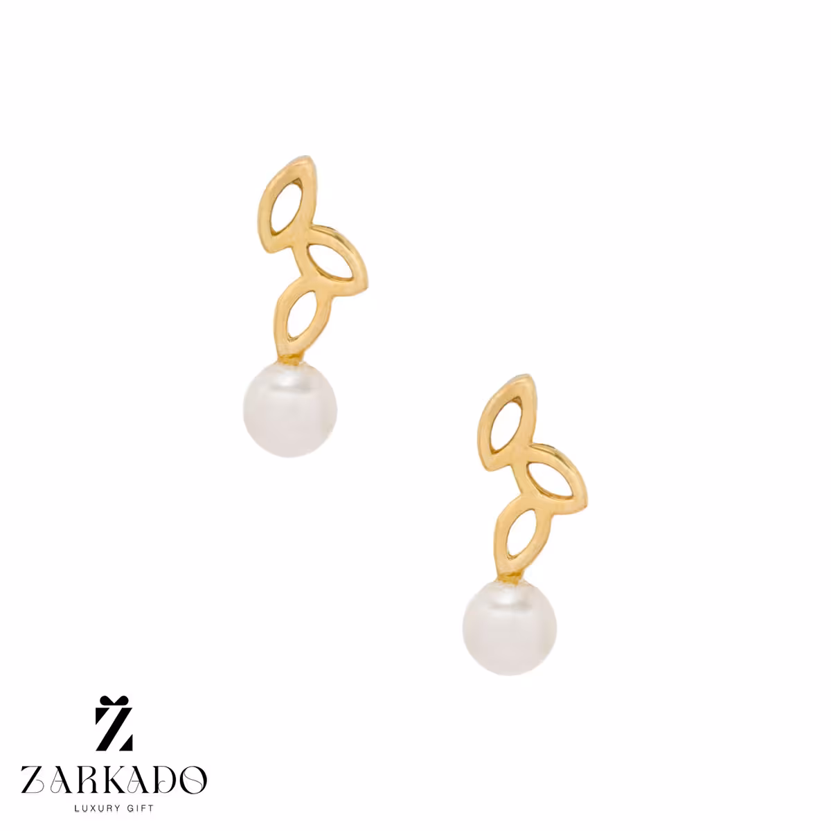 گوشواره میخی طلا شاخه برگ و مروارید کد E8034