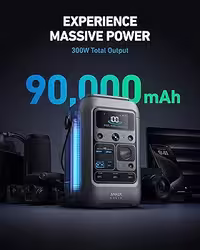 پاوربانک Anker SOLIX C300 DC و پنل خورشیدی 60 وات، پاوربانک قابل حمل 288 وات ساعت، باتری LiFePO4، ژنراتور خورشیدی 300 وات،