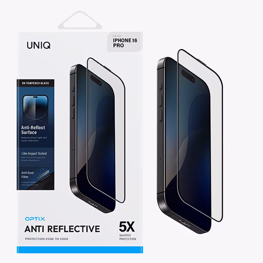 ارسال فوری   ضمانت اصالت کالا   محافظ صفحه ضد انعکاس یونیک UNIQ Optix Anti-Reflective iPhone 16 pro