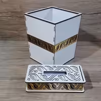 ست جعبه دستمال کاغذی و سطل زباله  سفید