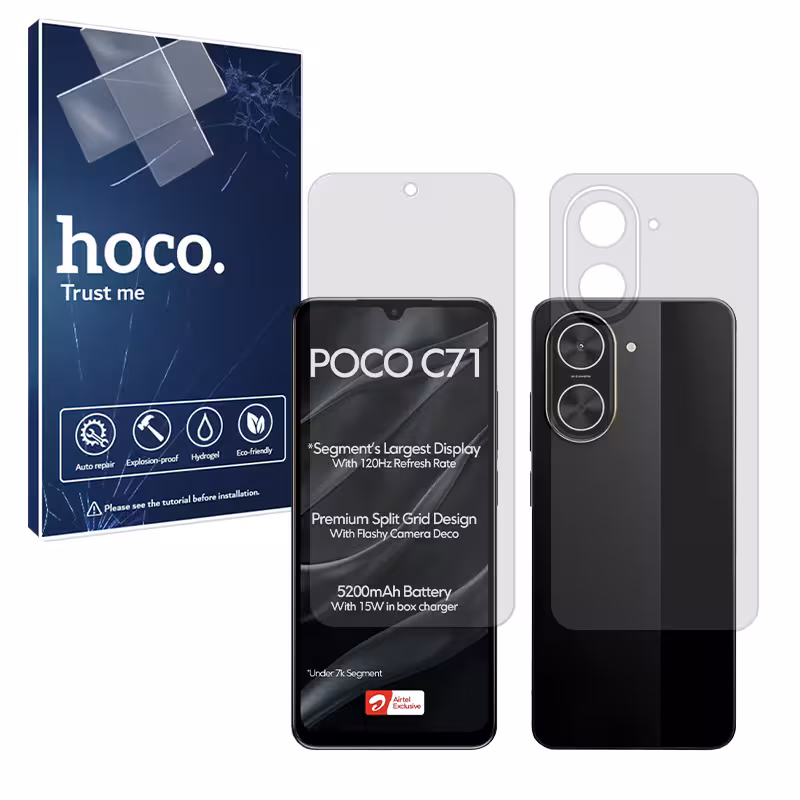 گلس صفحه نمایش و پشت گوشی شیائومی Poco C71 مدل شفاف برند هوکو کد SS