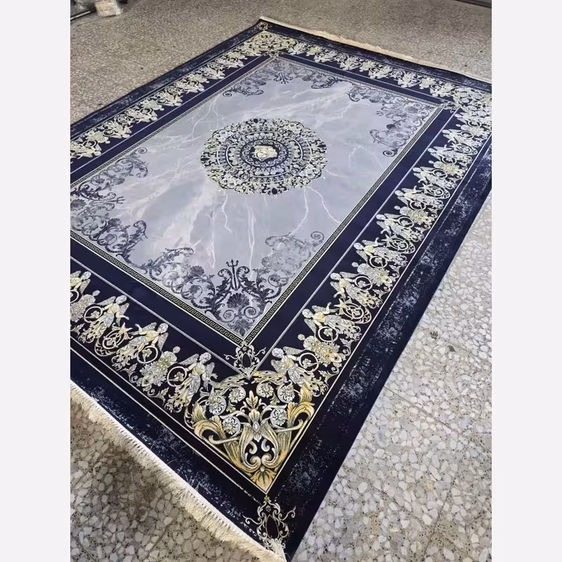 فرش ماشینی کاشان 1200شانه 9متری طرح آنجلیکاسرمه ای(باارسال رایگان)