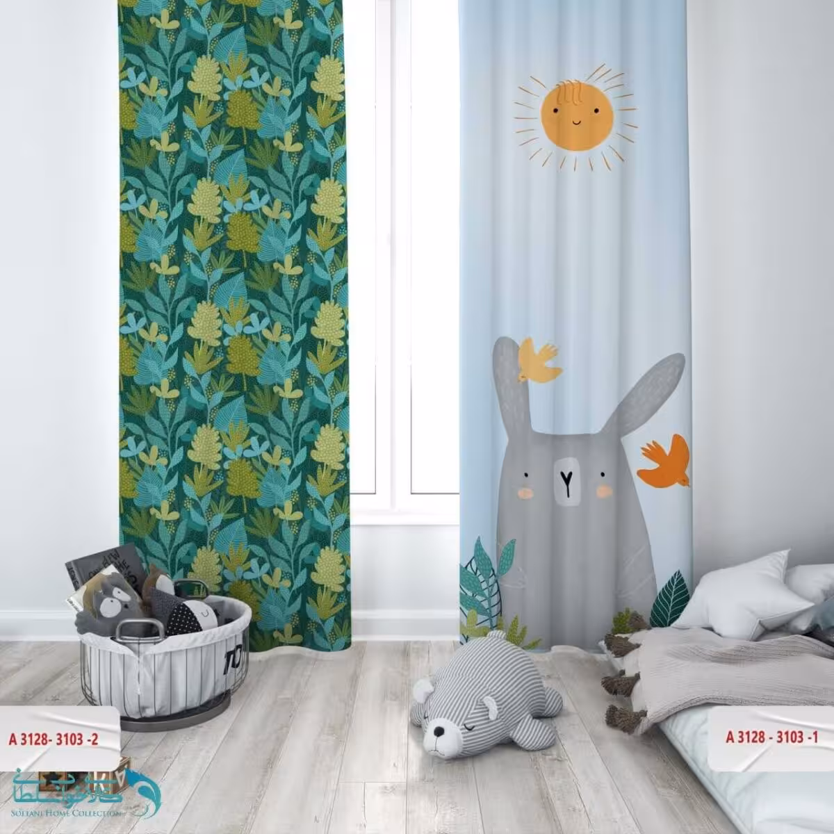 پرده اتاق کودک طرح خرگوش کد A3128