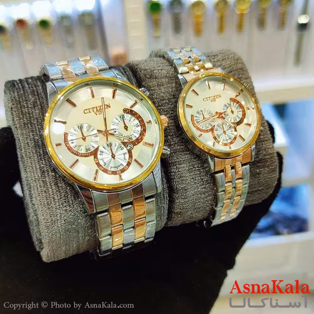 ساعت ست زنانه و مردانه سیتیزن طرح سه موتوره شرکتی موتورکوارتز و ضدآب کد WTCH11174W