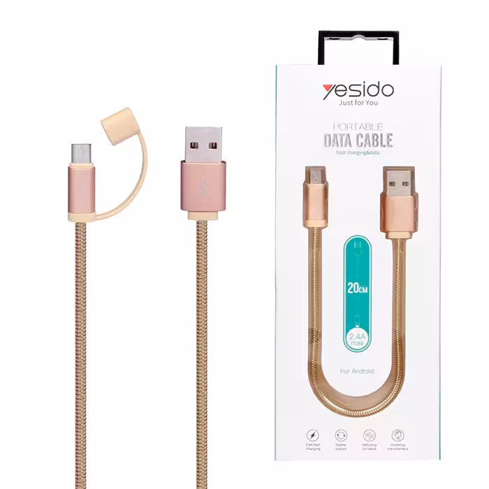 کابل USB به micro-usb یسیدو YESIDO CAT1 طول 20 سانتیمتر 2٫4 آمپر