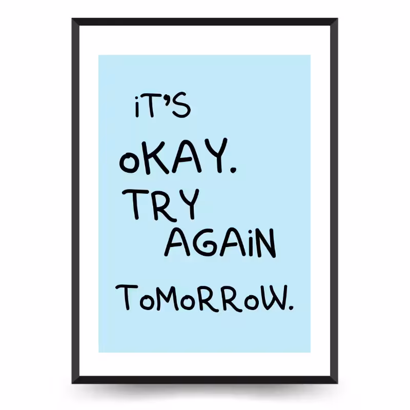 تابلو دکوراتیو نوشته Try again tomorrow آبی