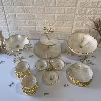 ظروف پذیرایی طرح شاخه نبات 6نفره رزینی پایه برگی برنجی