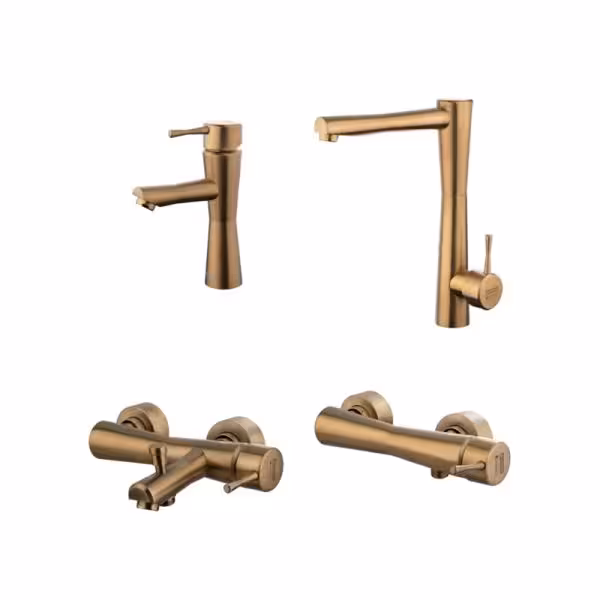 ست چهار تکه شیرآلات درخشان مدل فلاور طلایی مات