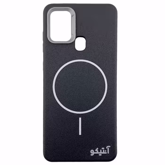 قاب Samsung A21s مدل TPU لنز متال طرح چرم و مگ سیف-رنگ مشکی