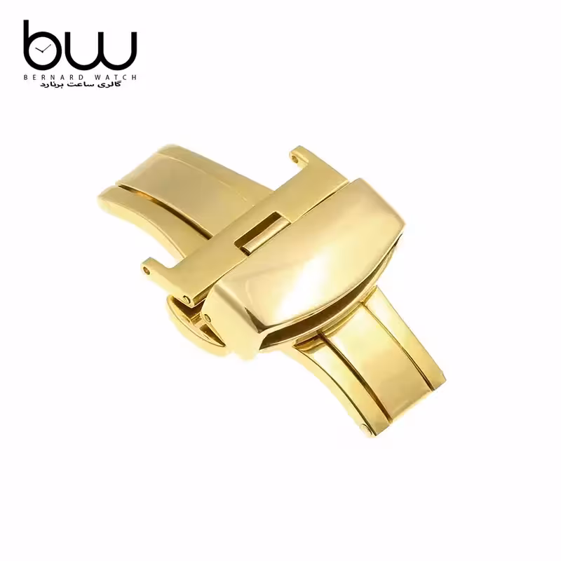 قفل پروانه ایی ساعت مچی چرمی طلایی