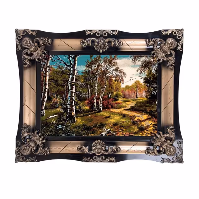 تابلو فرش ماشینی دنیای فرش طرح منظره جنگل کد 112