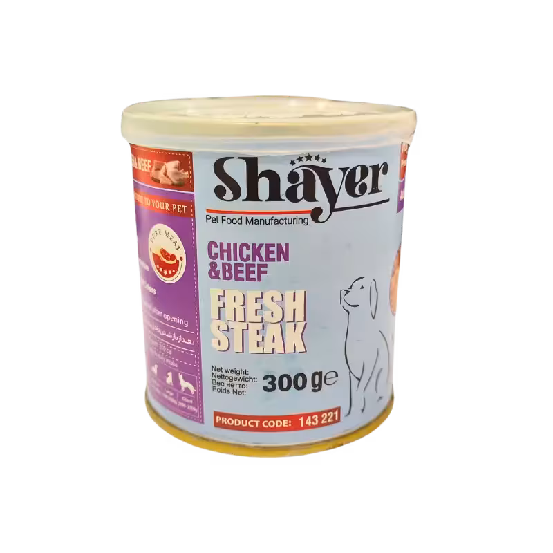 کنسرو سگ بالغ طعم مرغ و گوشت برند Shayer شایر 300 گرمی