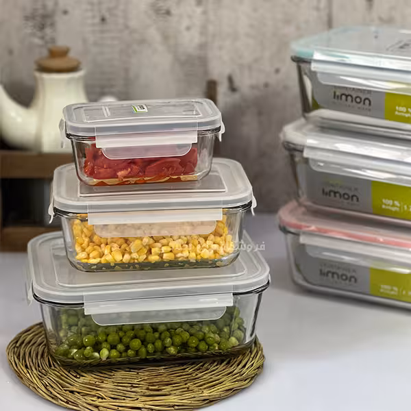 ظرف 3 تیکه شیشه ای مستطیل لیمون