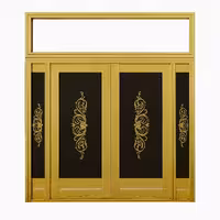 درب استیل طلایی چهار لنگه با شیشه مشکی و طرح اسلیمی کد 302254