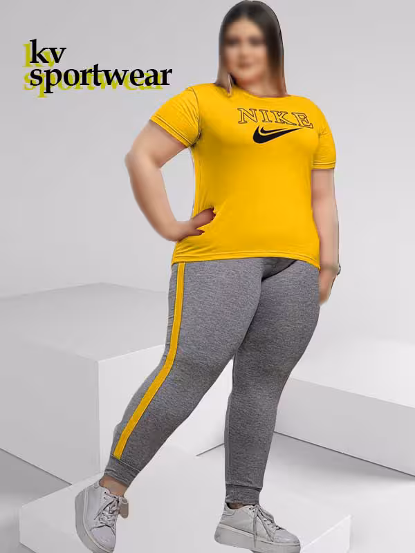 تیشرت شلوار نخی ملانژ سایز بزرگ زنانه Nike