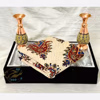 ست هدیه خاتم کاری گلدان و رومیزی قلمکار با جعبه مخمل