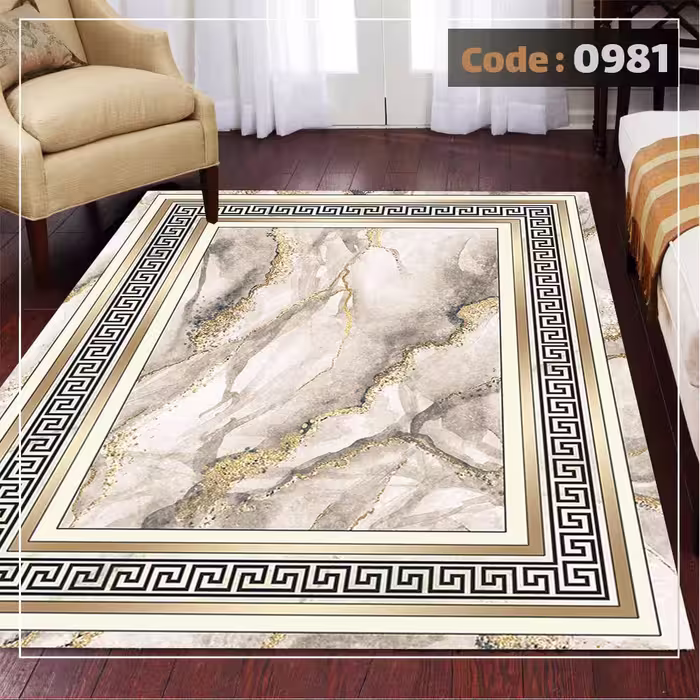 کاورفرش روفرشی دورکشدار گوشه لیفه ای طوسی کرم کد 0981