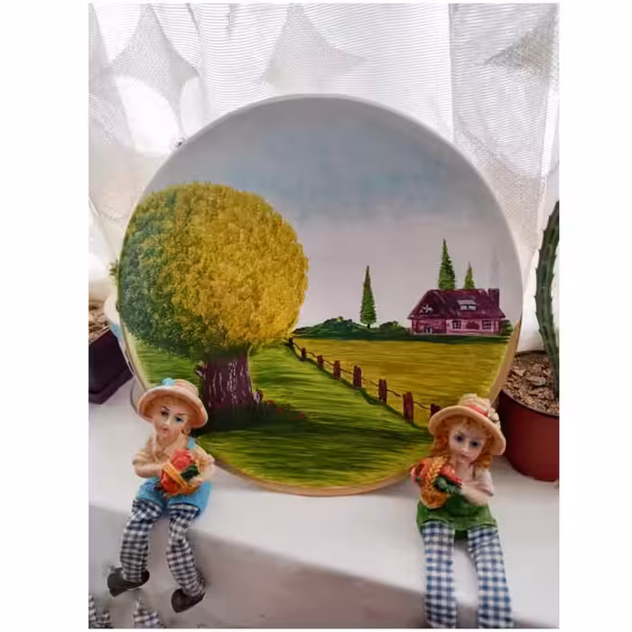 بشقاب دیوارکوب سفالی طرح دشت زیبای من کد 14 مجموعه 3 عددی