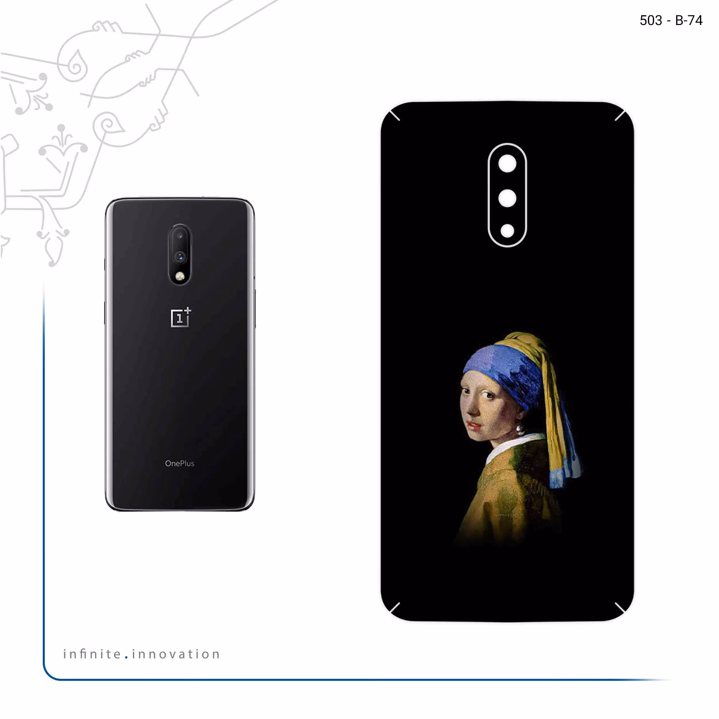 برچسب پوششی ماهوت مدل Girl with a Pearl Earring of Vermeer مناسب برای گوشی موبایل وان پلاس 7