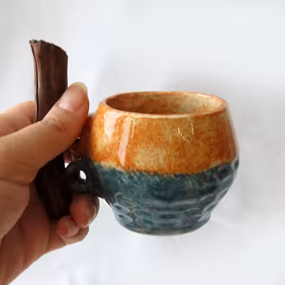 سرویس چای خوری سرامیکی 5 پارچه طرح آب و خاک مدل دستساز کد 1100