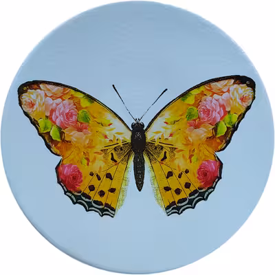 بشقاب دیوارکوب سفالی مدل پروانه و رویای باغ مجموعه 3 عددی