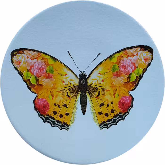 بشقاب دیوارکوب سفالی مدل پروانه و رویای باغ مجموعه 3 عددی