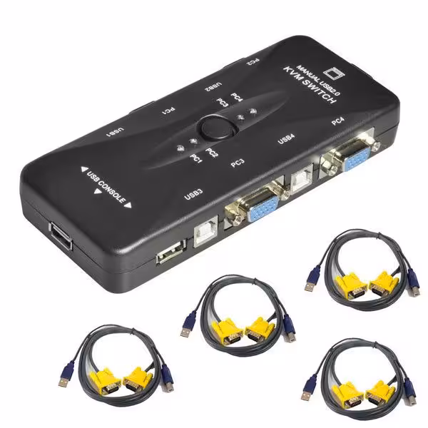 مشخصات، قیمت و خرید سوییچ چهار پورت KVM مدل FJ-2UK به همراه 4 عدد کابل KVM