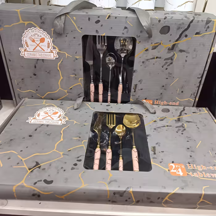 سرویس قاشق و  چنگال غذاخوری 24 پارچه طرح سنگ ماربل 