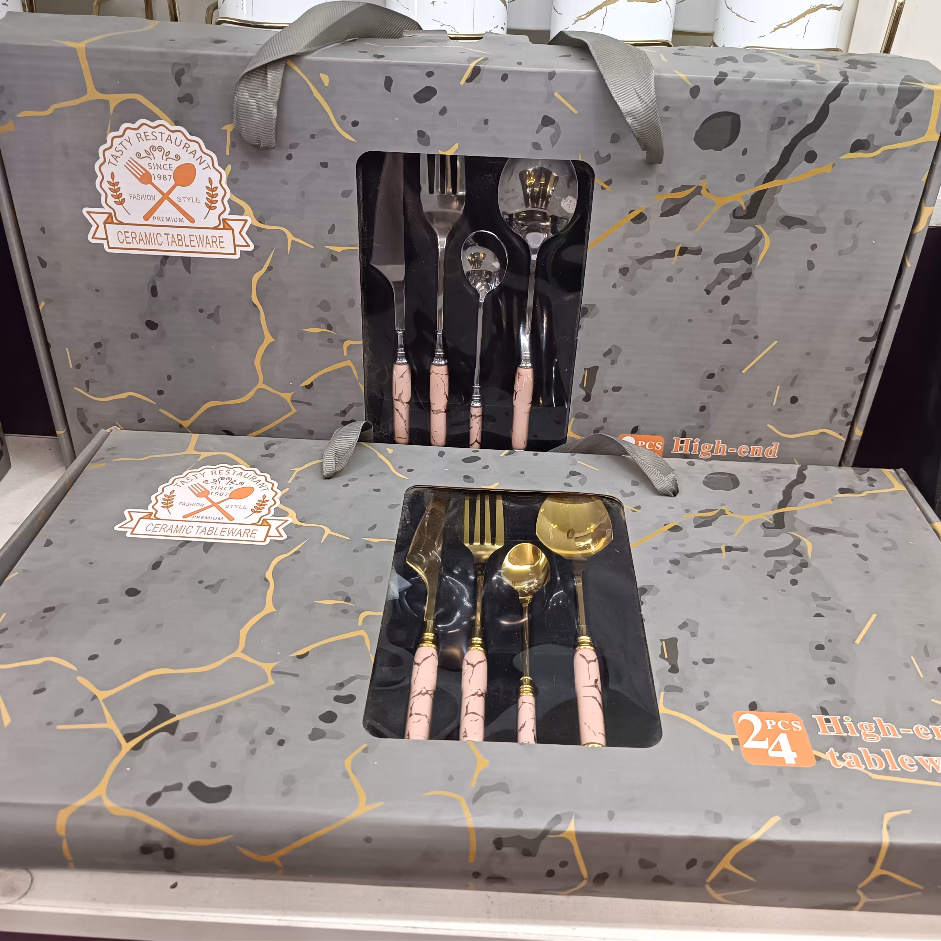 سرویس قاشق و  چنگال غذاخوری 24 پارچه طرح سنگ ماربل 