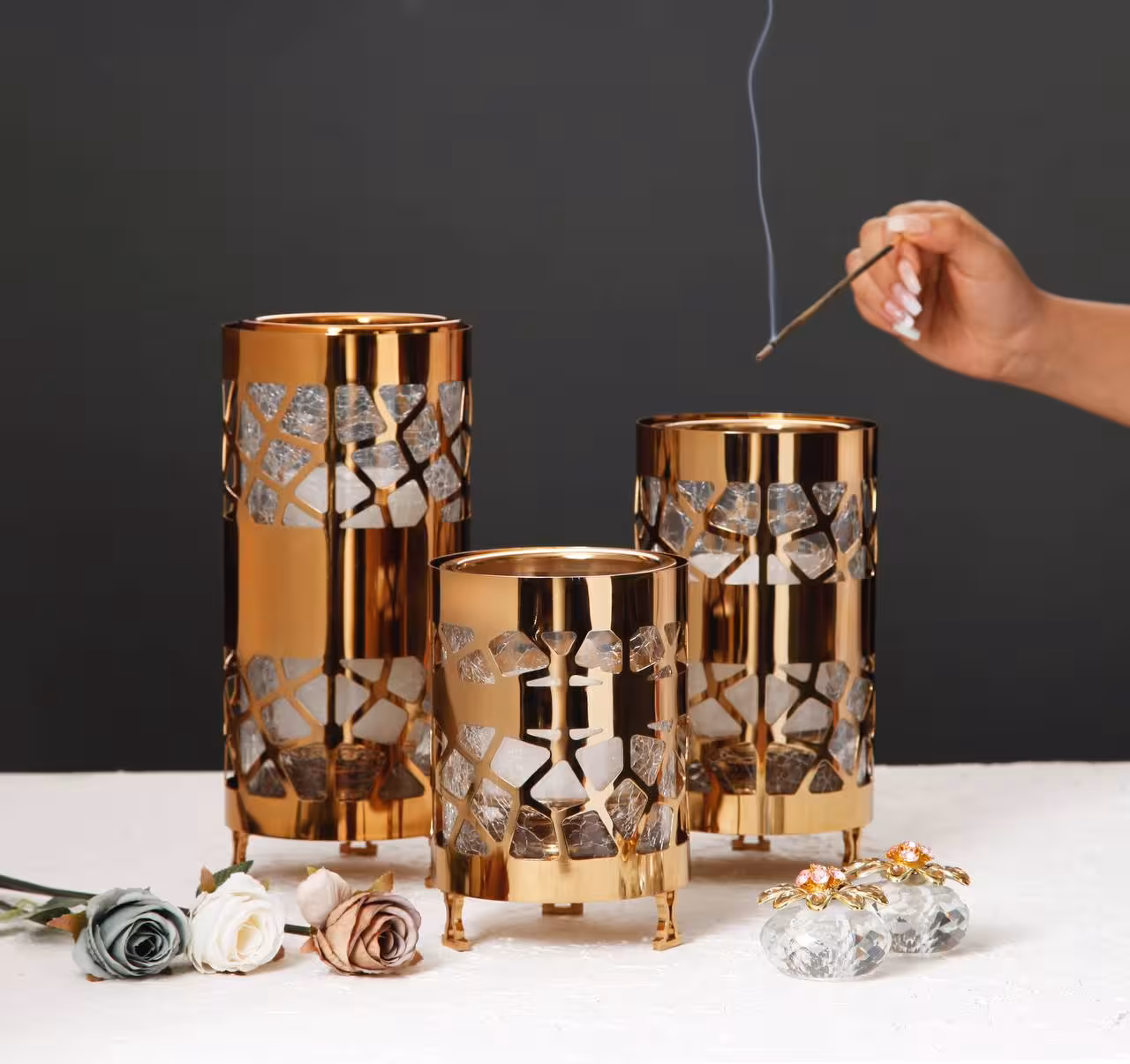 شمعدان طرح سنگی برنز سایز 3 آسا