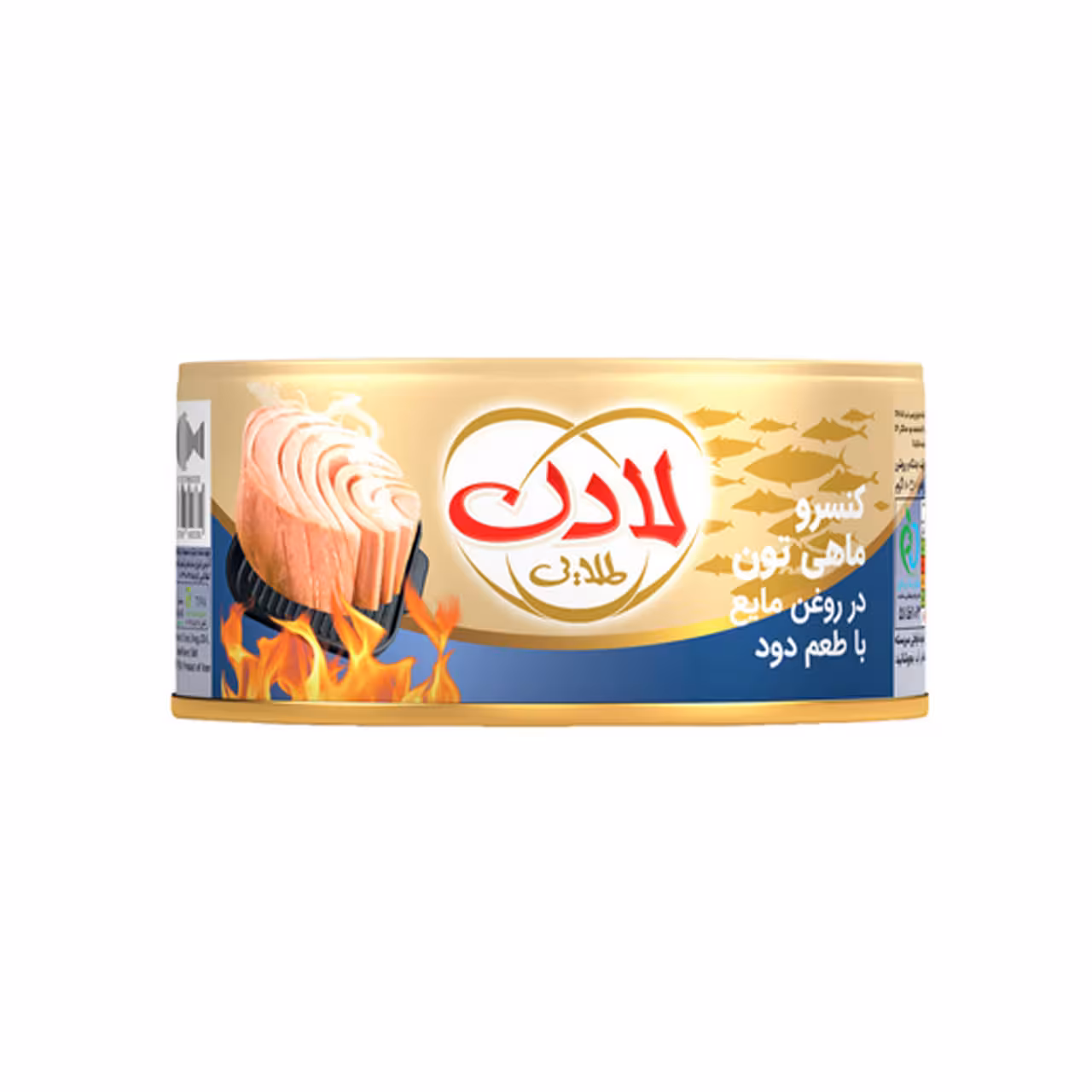 کنسرو ماهی تون در روغن مایع با طعم دود لادن طلایی 180 گرمی