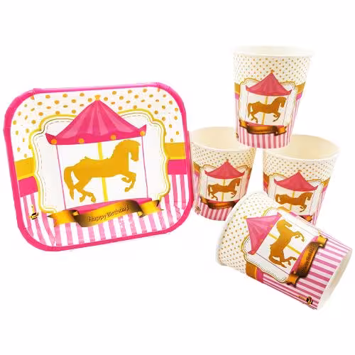 بشقاب و لیوان تم تولد کراسل دخترانه