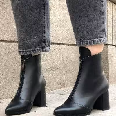 نیم بوت جلو زیپ عسلی پاییزه کفش مجلسی زنانه ارسال رایگان