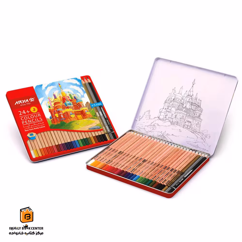 مدادرنگی 3 24 رنگ جعبه فلزی آریا (Arya)