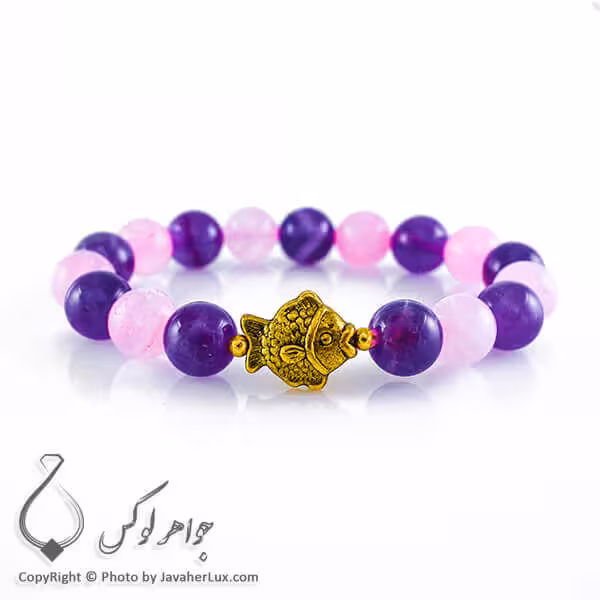 دستبند سنگ آمتیست و رز کوارتز _ کد : 400089