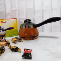 شیرجوش پیرکس دسته مشکی کوچک 600میل قهوه جوش پیرکس قوری پیرکس دارای جعبه کادوئی